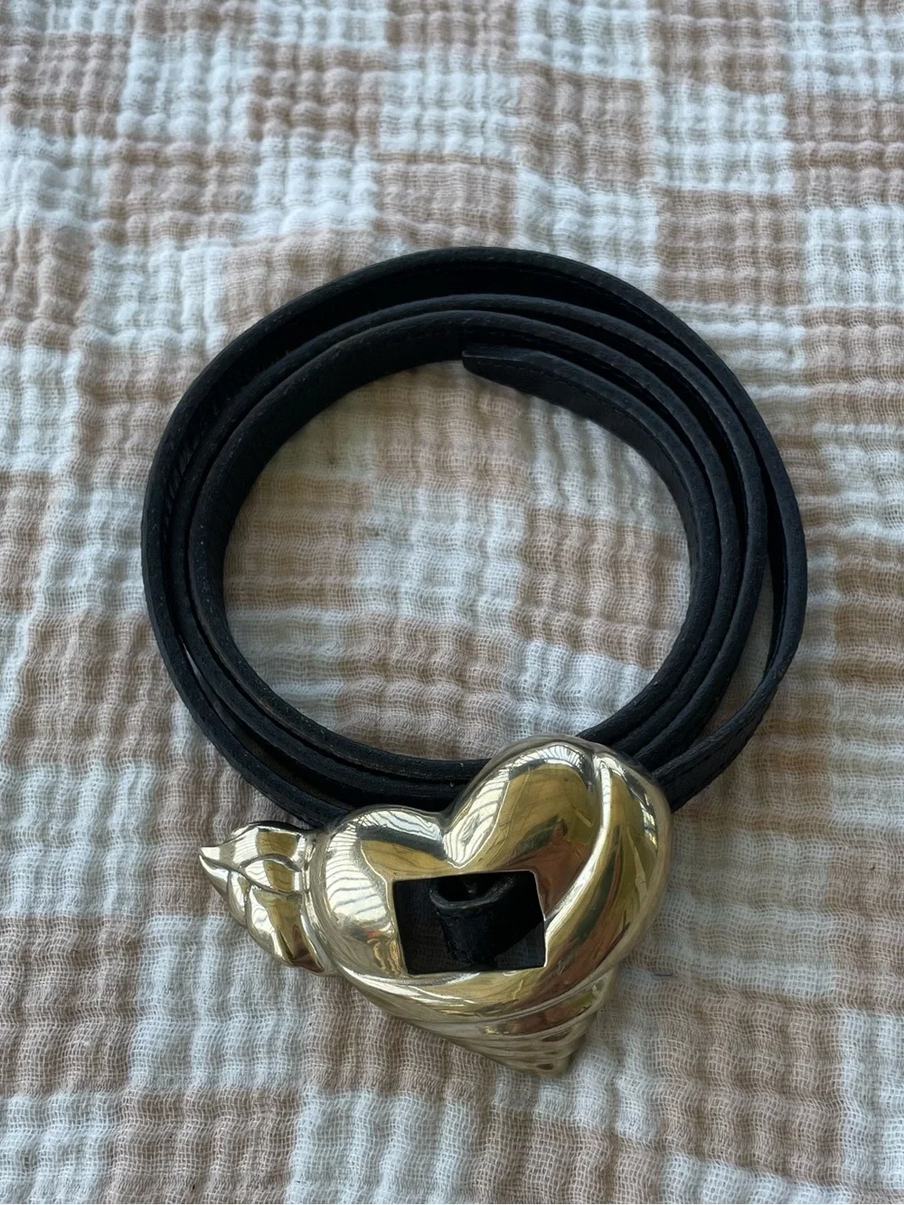 Vintage Jeff Deegan Designs Sculptural Heart Belt Buckle & Black Leather Strap